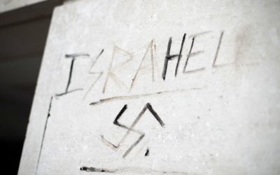 Graffiti saying 'Israhell' next to a swastika on a wall in Victoria, London - August 2017

Photo credit: Yui Mok/PA Wire