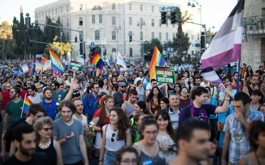 People participate in the annual Gay Pride parade in central Jerusalem, under heavy security on August 3, 2017. Photo by: JINIPIX