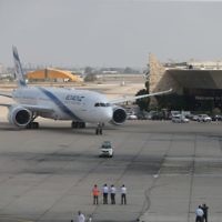 El Al Boeing 787 Dreamliner arrives for a welcome ceremony after his landing at Ben Gurion International Airport, near Tel Aviv on August 23, 2017. Photo by: Nimrod Glikman - JINIPIX