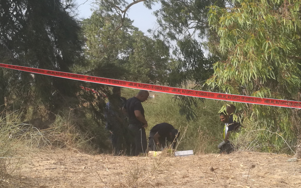 Police at the scene of Michal Halimi’s murder in the Tel Aviv suburb of Holon in July 2017. (Israel Police)