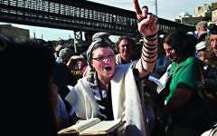 Women campaigners for egalitarianism at the Western Wall, pictured in 2017