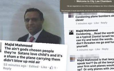 Majid-Mahmood with some of his tweets. 

Picture credit: Campaign Against Antisemitism