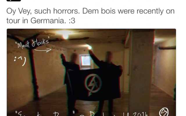 A National Action tweet of two of its members doing a Nazi salute in Buchenwald (May 2016)