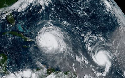 Geocolor image issued by NOAA of Hurricane Irma (left) and Hurricane Jose (right) in the Atlantic Ocean. 

Photo credit: NOAA/PA Wire