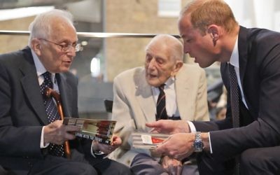 The Duke of Cambridge (right) meets Freddie Knoller (left)  during a visit to the Imperial War Museum in London.. Centre is John Harrison.  

Photo credit: Frank Augstein/PA Wire