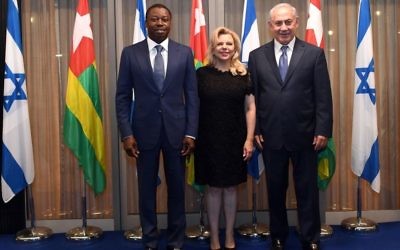 Prime Minister Benjamin Netanyahu and his wife Sara meet with President of Togo, Gnassingbe Eyadema, at the Prime Minister's House in Jerusalem in August  2017. 

Photo by Haim Zach / GPO
