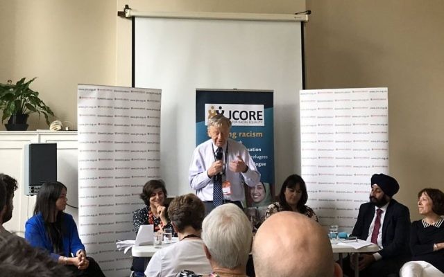 Lord Alf Dubs (centre) speaking at Labour conference, at an event hosted by JCORE 

Photo credit: @JewishLabour on Twitter