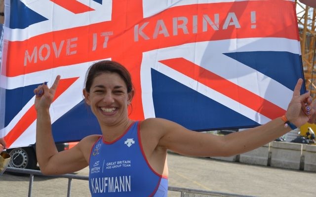 Karina's all smiles having completed the gruelling triathlon