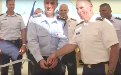 Col. Liran Cohen and Col. David Shank cut the ribbon to open the first US base in Israel in the Mashabim Air Base

Credit: Screenshot from Youtube video - via The Times of Israel