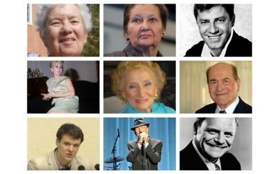 L-R: Top: Vera Rubin, Simone Veil, Jerry Lewis. Middle:  Zsa Zsa Gabor, Ruth Gruber, Henry Heimlich. 
Bottom:   Otto Warmbier,  Leonard Cohen, and Don Rickles