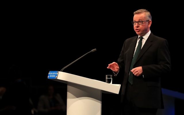 Michael Gove speaking during the Conservative party conference 

 Photo credit: Peter Byrne/PA Wire