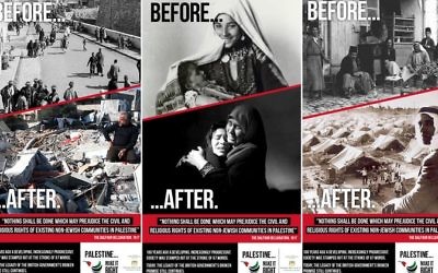 Examples of the adverts banned by TFL.

Photograph: Palestinian Mission to the UK
