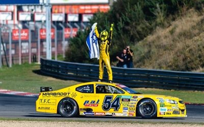 Alon Day celebrates his win. Picture: NASCAR Whelen Euro Series / Stephane Azemard