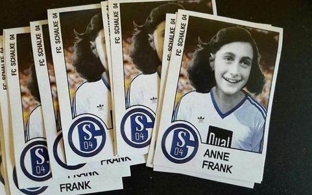 Police are investigating after German football fans mocked up pictures of Anne Frank in a rival's shirt