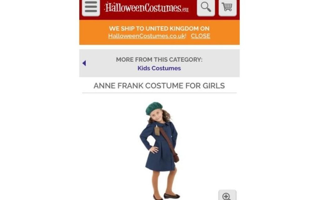 A screenshot from the website displaying an Anne Frank Halloween costume