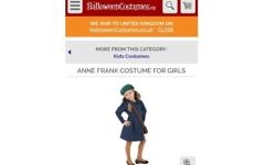 A screenshot from the website displaying an Anne Frank Halloween costume A screenshot from the website displaying an Anne Frank Halloween costume