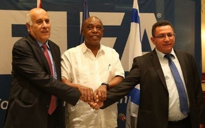 FIFA Monitoring Committee Israel-Palestine chairman, Tokyo Sexwale (centre) has met with Israeli and Palestinian FA representatives on several occasions to try and find a resolution to the ongoing row between the two countries.  (Picture from 2015)