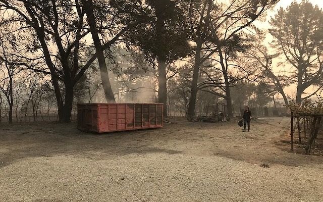 The scene at Hagafen Cellars after wildfires raging in Northern California burned land, vegetation and equipment, Oct. 10, 2017. 

(Picture credit: Hagafen Cellars on Facebook)