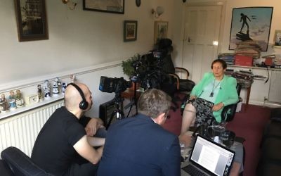 Ruth Barnett being interviewed on camera for the documentary