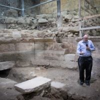 Israel Antiquities Authority archaeologist at the site of an ancient Roman theater-like structure that have been hidden for 1,700 years at the Western Wall tunnels underneath Jerusalem's Old City

Photo by: JINIPIX