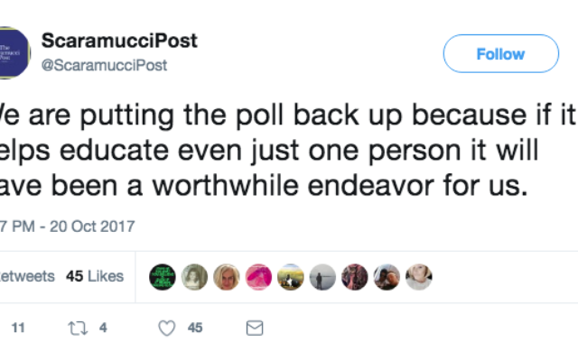 Scaramucci Post's tweet, saying they are re-publishing the poll