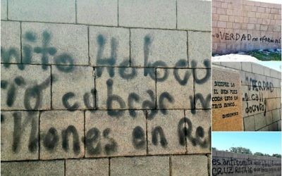 The anti-Semitic graffiti which appeared on a Uruguayan Holocaust memorial