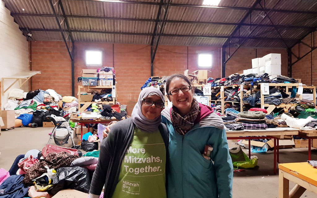 Calais - Onjali Rauf and Caroline Cottet with all the donations brought on Mitzvah Day