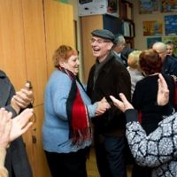 Mike Posen and other members of Golders Green Synagogue join in a social activity at the Jewish Community Centre, Zaporizhia