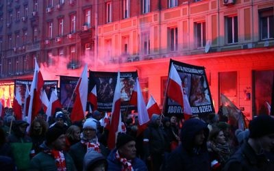 ‘Jews Out’ chants were heard at a 60,000-strong nationalist rally in November 2016 - which featured far-right Poles marching through the streets of Warsaw
