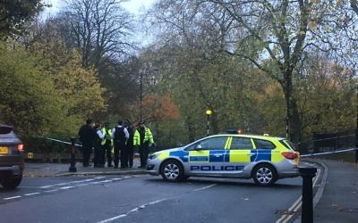 Police at Primrose Hill at the scene of the stabbing of a 16-year-old Jewish student from JCoSS