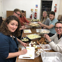 Rabbis Sandra Kviat, Charley Baginsky and Leah Jordan and the Liberal Judaism staff team cooked lunch for the vulnerable young people helped at New Horizons Court in Kings Cross