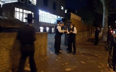 Police arrested two after they entered a synagogue with a very large knife