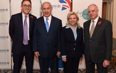 Israeli Prime Minister Benjamin Netanyahu and his wife Sara meet Jewish community leaders Jonathan Goldstein (left) and Jonathan Arkush (right) in November 2017 during a visit to the UK to commemorate the centenary of the Balfour Declaration.
