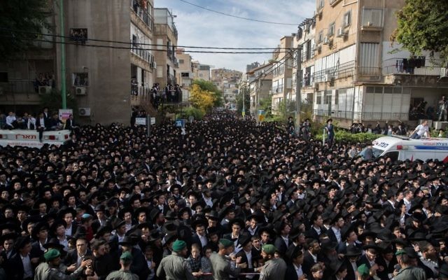 Thousands of followers of Rabbi Aharon Leib Shteinman attend his funeral in the Ultra Orthodox city of Bnei Brak, on December 12, 2017. Rabbi Aharon Leib Shteinman passed away earlier this morning at the age of 104. Photo by: JINIPIX
