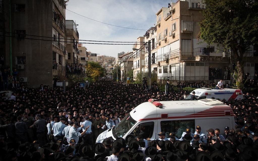 Thousands of followers of Rabbi Aharon Leib Shteinman attend his funeral in the Ultra Orthodox city of Bnei Brak, on December 12, 2017. Rabbi Aharon Leib Shteinman passed away earlier this morning at the age of 104. Photo by: JINIPIX Thousands of followers of Rabbi Aharon Leib Shteinman attend his funeral in the Ultra Orthodox city of Bnei Brak, on December 12, 2017. Rabbi Aharon Leib Shteinman passed away earlier this morning at the age of 104. Photo by: JINIPIX