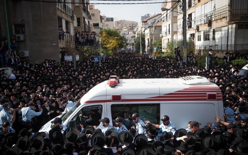 Thousands of followers of Rabbi Aharon Leib Shteinman attend his funeral in the Ultra Orthodox city of Bnei Brak, on December 12, 2017. Rabbi Aharon Leib Shteinman passed away earlier this morning at the age of 104. Photo by: JINIPIX Thousands of followers of Rabbi Aharon Leib Shteinman attend his funeral in the Ultra Orthodox city of Bnei Brak, on December 12, 2017. Rabbi Aharon Leib Shteinman passed away earlier this morning at the age of 104. Photo by: JINIPIX