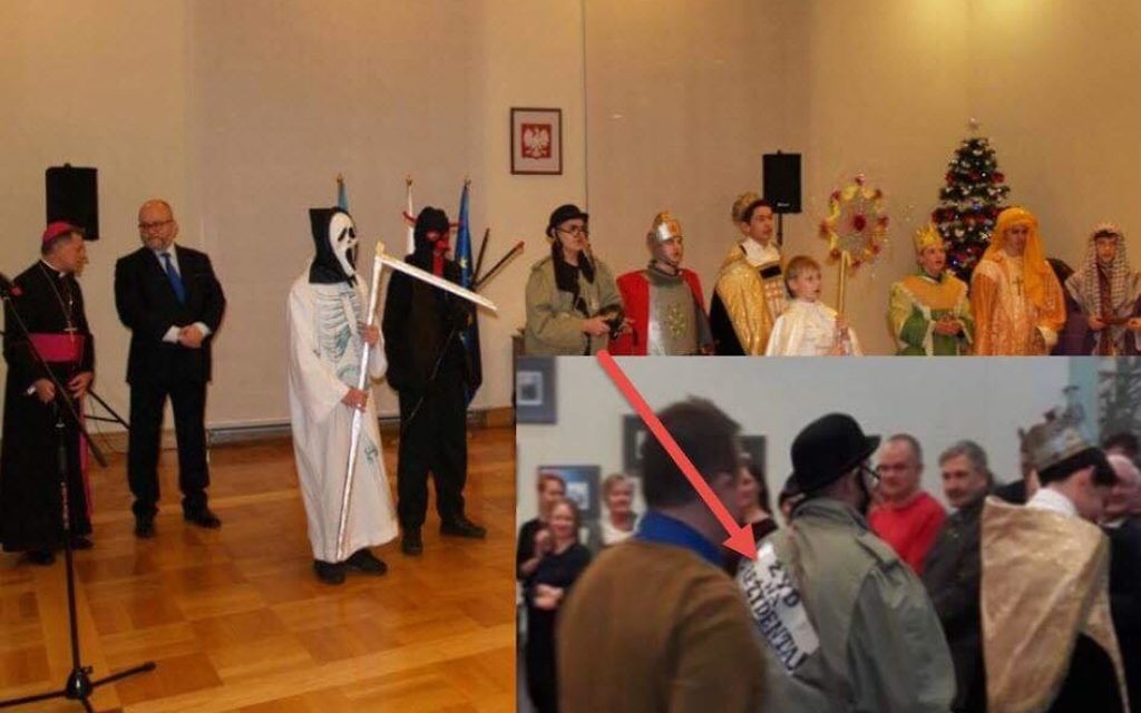 A picture of the skit as posted by Oleg Vyshniakov,, honorary consul of Israel in Ukraine on Facebook, highlighting anti-Semitic undertones