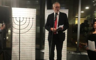 Jeremy Corbyn speaking at the Jewish Labour Movement's Chanukah Party in 2017