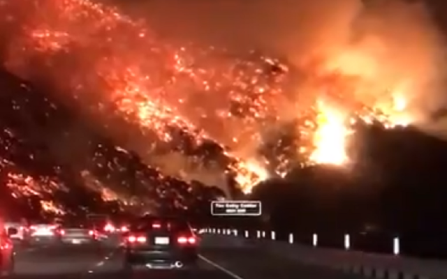 Flames ravaged through southern california 

Credit: Scott Dworkin's video on Twitter (@funder)