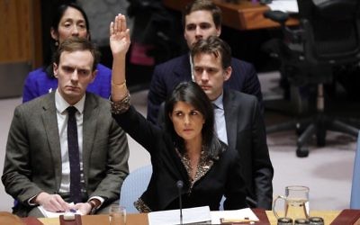 Nikki Haley voting at the United Nations Security Council
