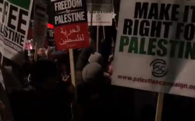 Screenshot of a video featuring the anti-Semitic protests