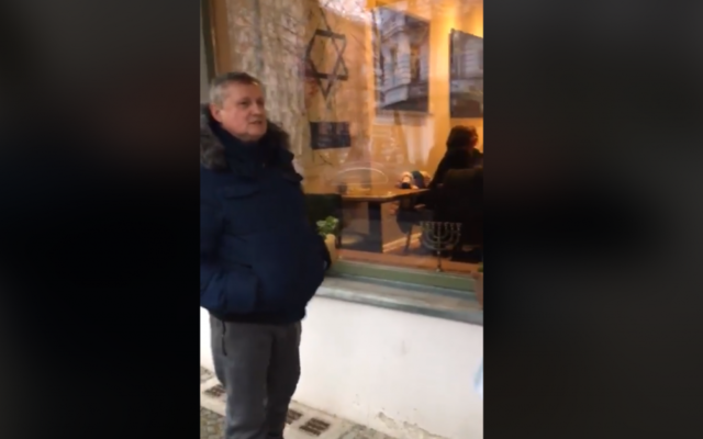 Screenshot of the man's rant outside an Israeli shop