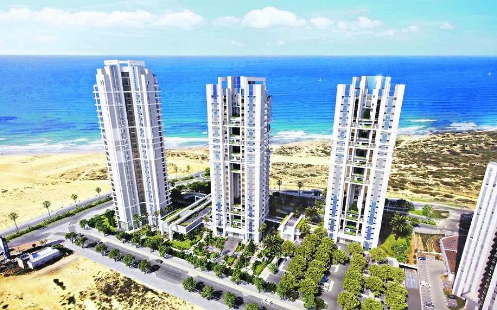 The project comprise three eco-friendly, sea-facing towers; This is an artist's impression of Reserve Towers Dreams, from Shikun and Binul, Netanya