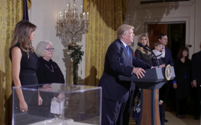 Donald Trump addressing his first White House Chanukah reception