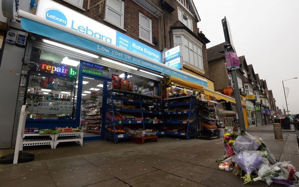 Tributes outside a shop on The Broadway in Mill Hill, north London, where a murder investigation has been launched after shop worker Vijay Patel was fatally attacked in a row over cigarette papers. 

Photo credit: Kirsty O'Connor/PA Wire