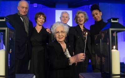 (left to right back row) Charles Dance, Sameena Ali-Khan, Celia Imrie, Holocaust survivor Helen Aronson, Derek Jacobi, Maureen Lipman and Pearl Mackie before a commemorative event at the QEII Conference Centre in London, to mark Holocaust Memorial Day. 

Photo credit: Stefan Rousseau/PA Wire