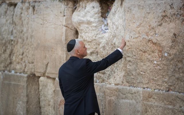 U.S. Vice President Mike Pence visits the Western Wall, Judaism's holiest prayer site, in Jerusalem's Old City January 23, 2018. Photo by: JINIPIX
