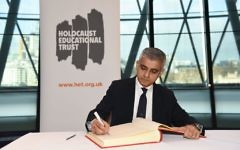 Sadiq Khan signs the Holocaust Educational Trust (UK) Book of Commitment at City Hall in 2018 Sadiq Khan signs the Holocaust Educational Trust (UK) Book of Commitment at City Hall in 2018