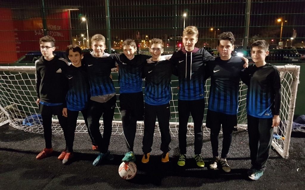 The Edgware boys - Sam Ucko, Eliezer Levene, Jojo Jacob, Yona Wosner, Judah Yawitch, Chemi Freeman, Doron Weil, Mendy Maccabee and Aryeh Burnbaum - who took part in the football match, raising money for Donnie's Fund