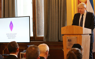 Boris Johnson speaking a the foreign office during the Holocaust Memorial Day event
